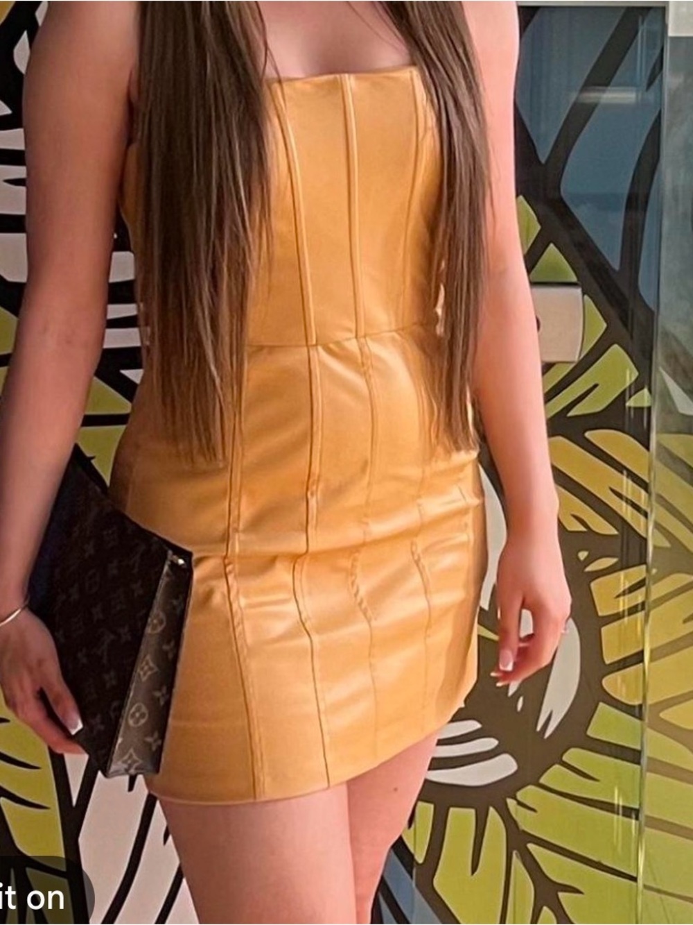 Zara Corset Strapless Vegan Leather Mini Dress in Mustard - XS